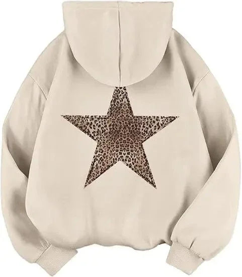 Star Graphic Hoodies Leopard Print