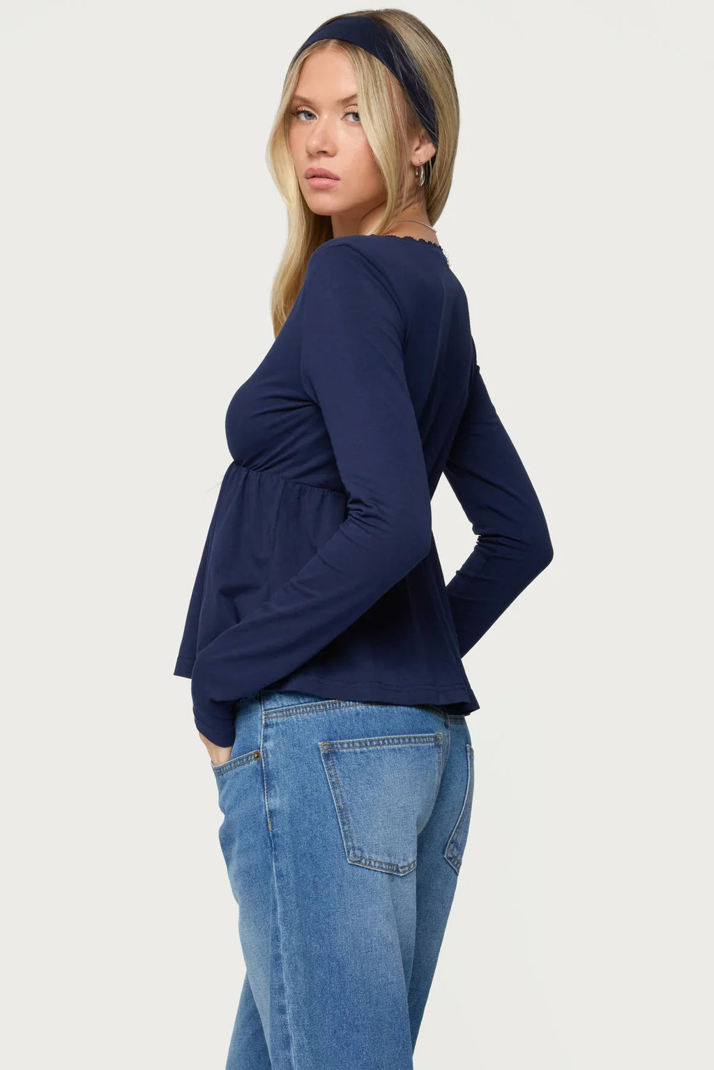 Women Cross Wrap V Neck Shirts Fashion Streetwear Casaul Y2K Solid Babydoll Shirts Tops Fall  Long Sleeve Lace Going Out Clothes