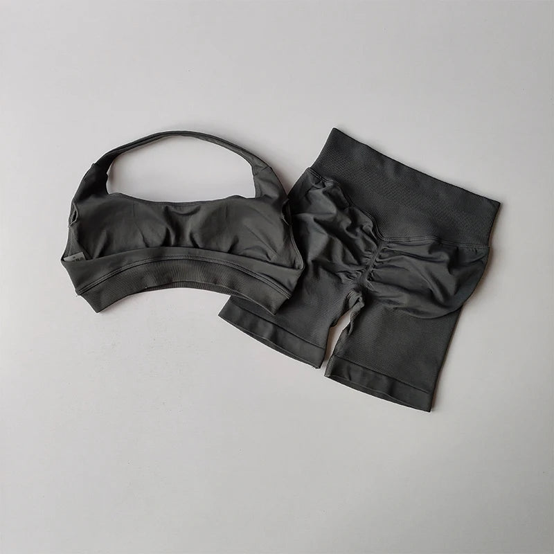 High Waist Sports Bras+Shorts Fitness Set