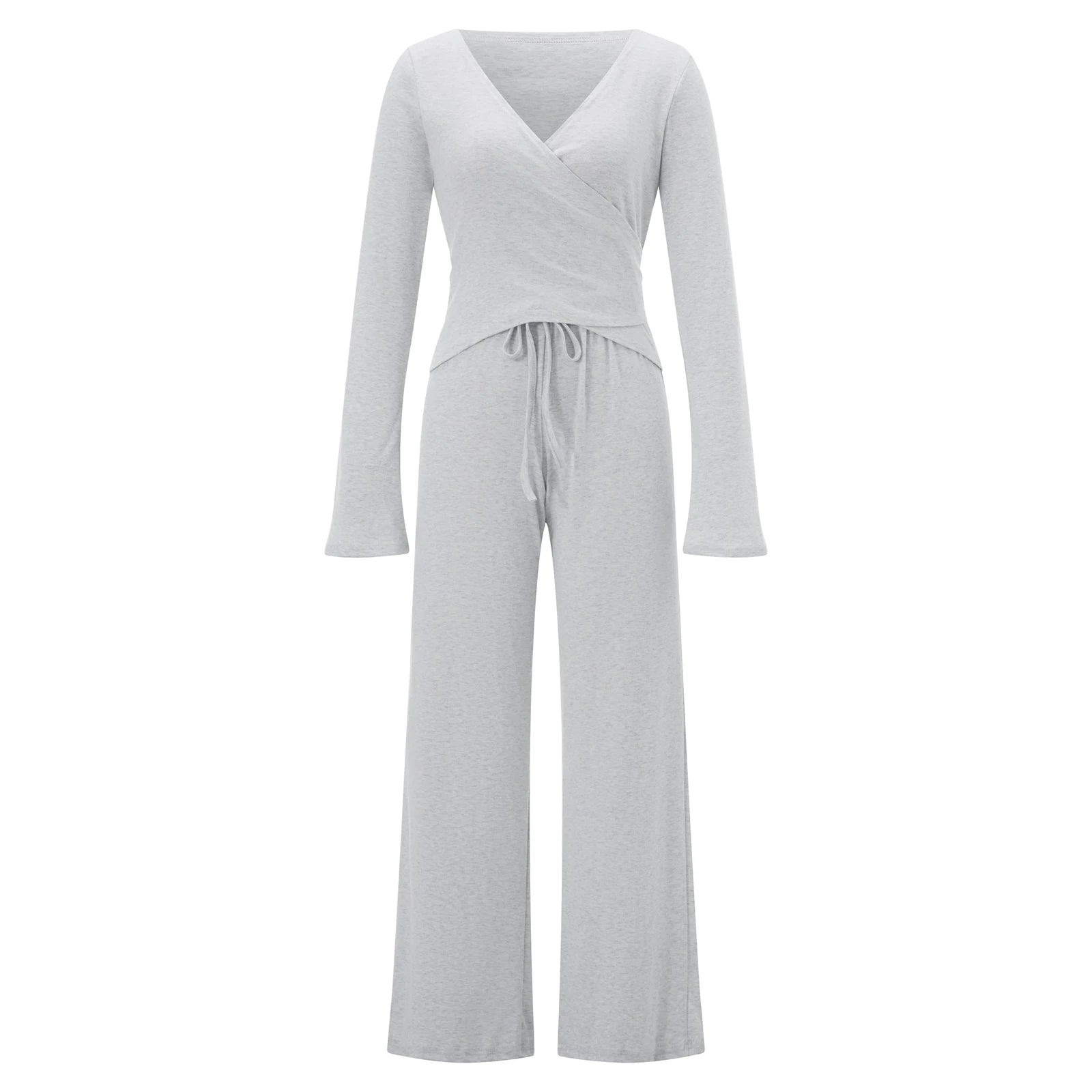 Women Yoga 2 Piece Set Tie Wrap Crop Top + Wide Leg Pants Lounge Workout Outfits