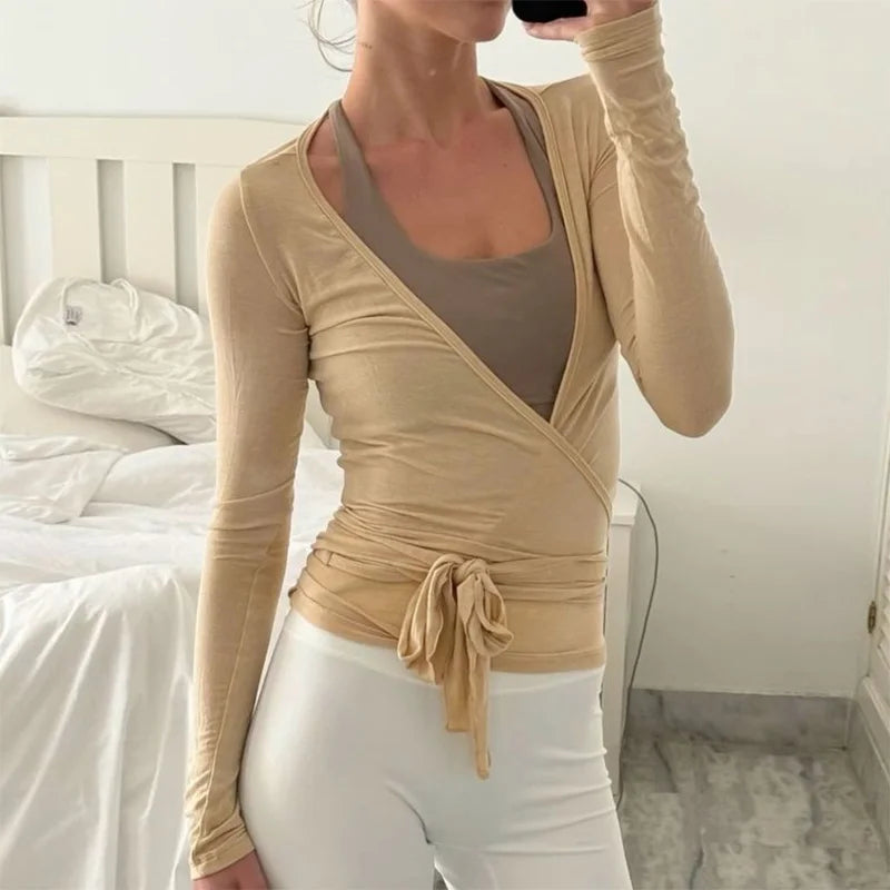 Women Yoga 2 Piece Set Tie Wrap Crop Top + Wide Leg Pants Lounge Workout Outfits