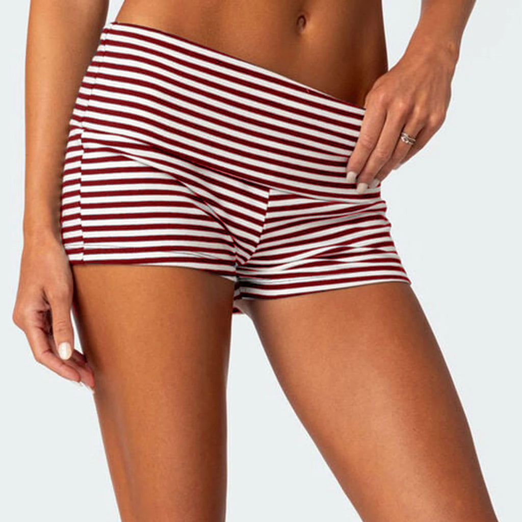 Summer Slim Yoga Shorts Women Casual Solid Color Fold Over Low Waist Lounge Shorts
