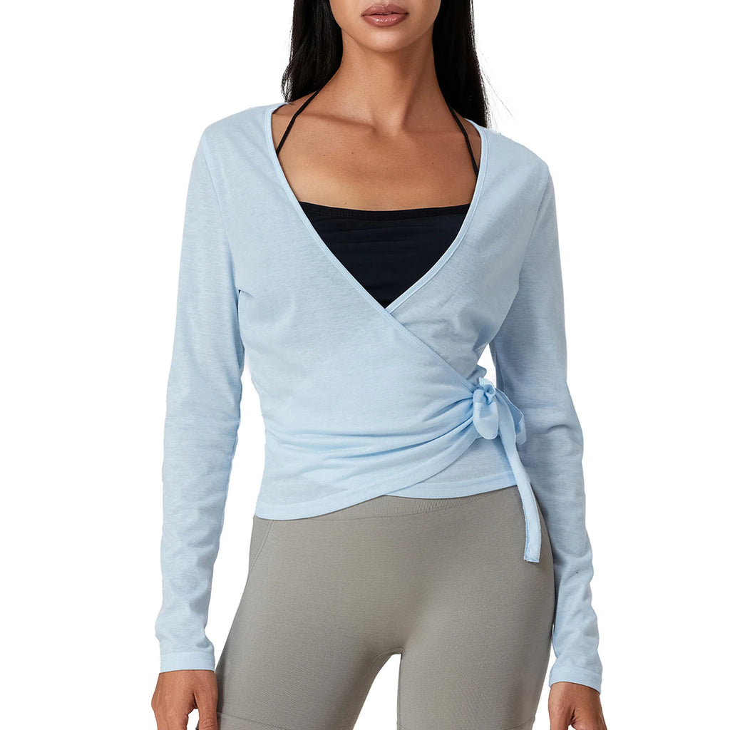 Women Yoga 2 Piece Set Tie Wrap Crop Top + Wide Leg Pants Lounge Workout Outfits