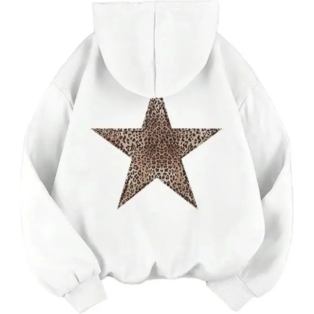 Star Graphic Hoodies Leopard Print