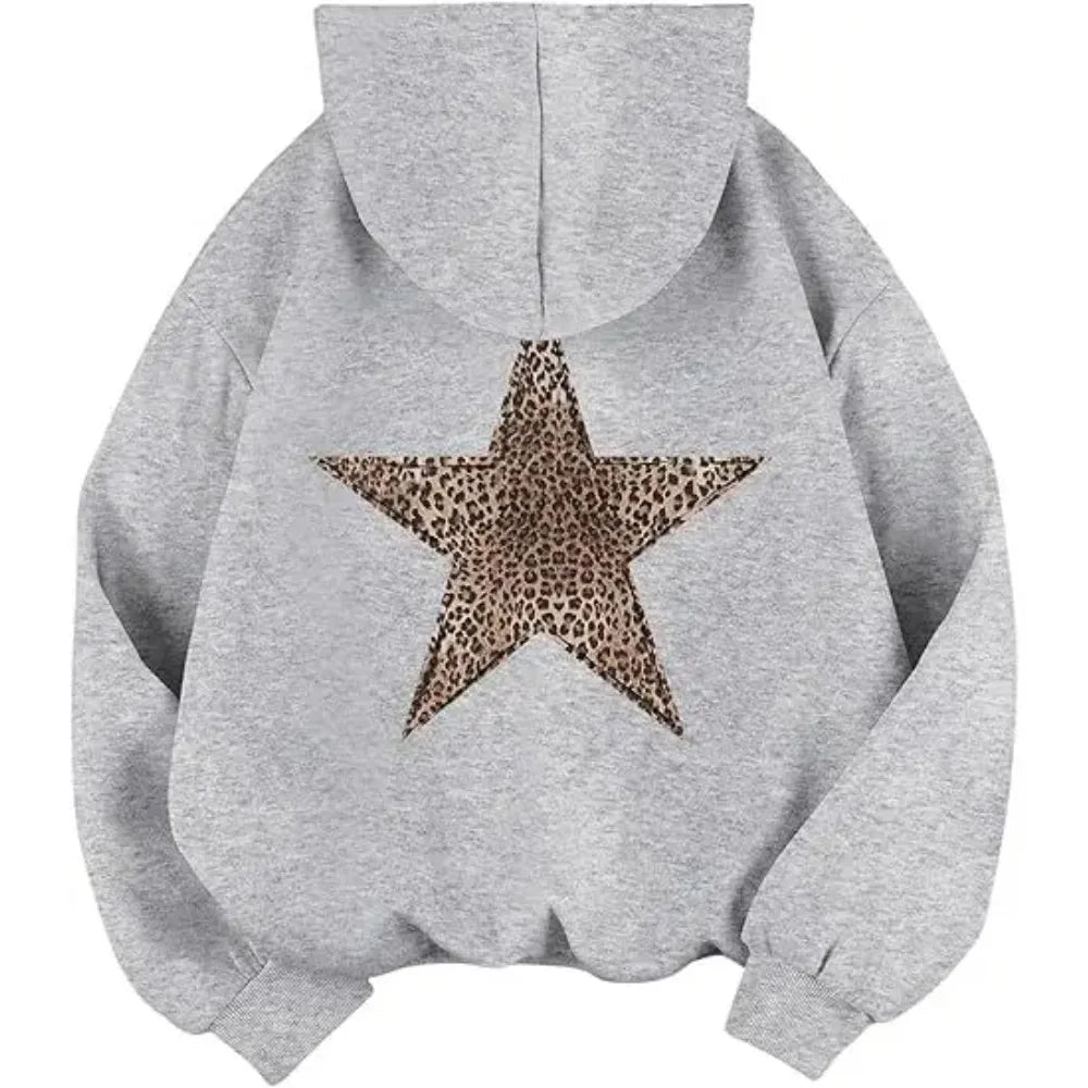 Star Graphic Hoodies Leopard Print