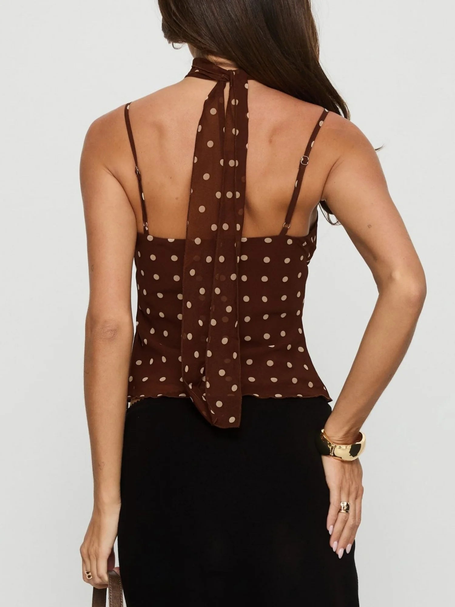 Tank Tops Women Summer Clothes Ruffle Trim Polka Dot Print Sleeveless Tanks with Scard 2000s Clothing Streetwear