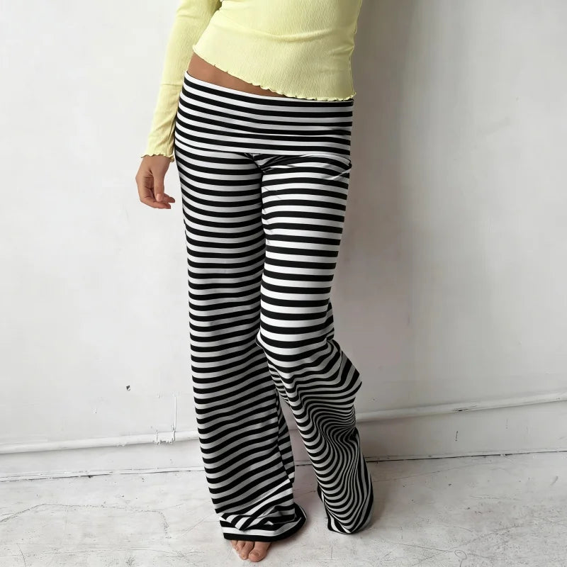 Womens Casual Pajama Pants Striped Low Waisted Lounge Pants Elastic Waist Drawstring Long Trousers