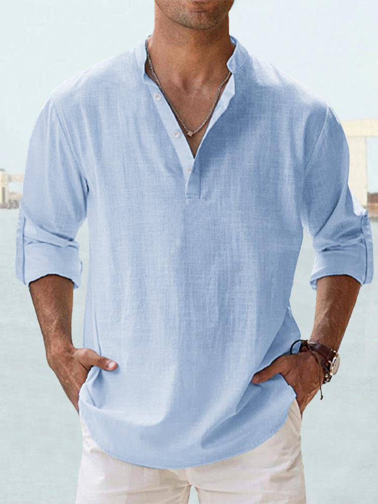 Casual Blouse Linen Long Sleeve Tee Men's Shirts