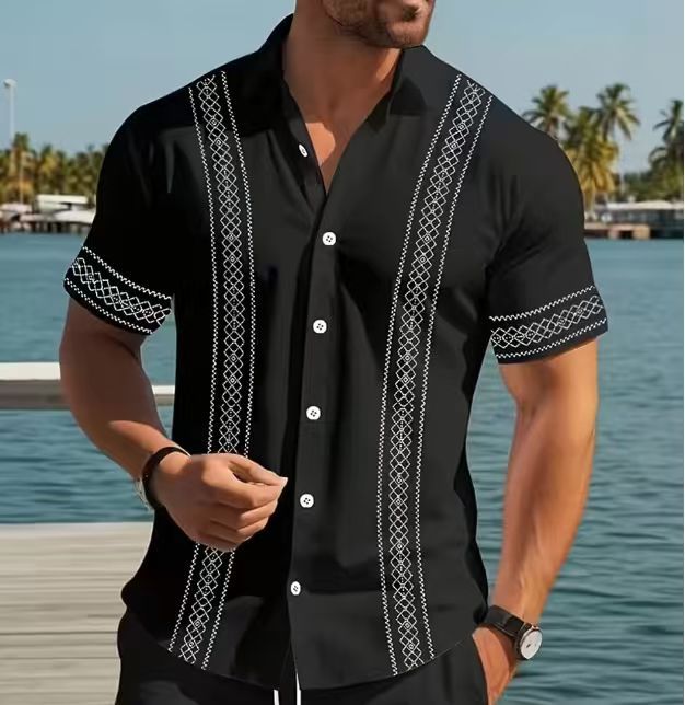 New Style Lapel Striped Short-Sleeve Shirt For Men