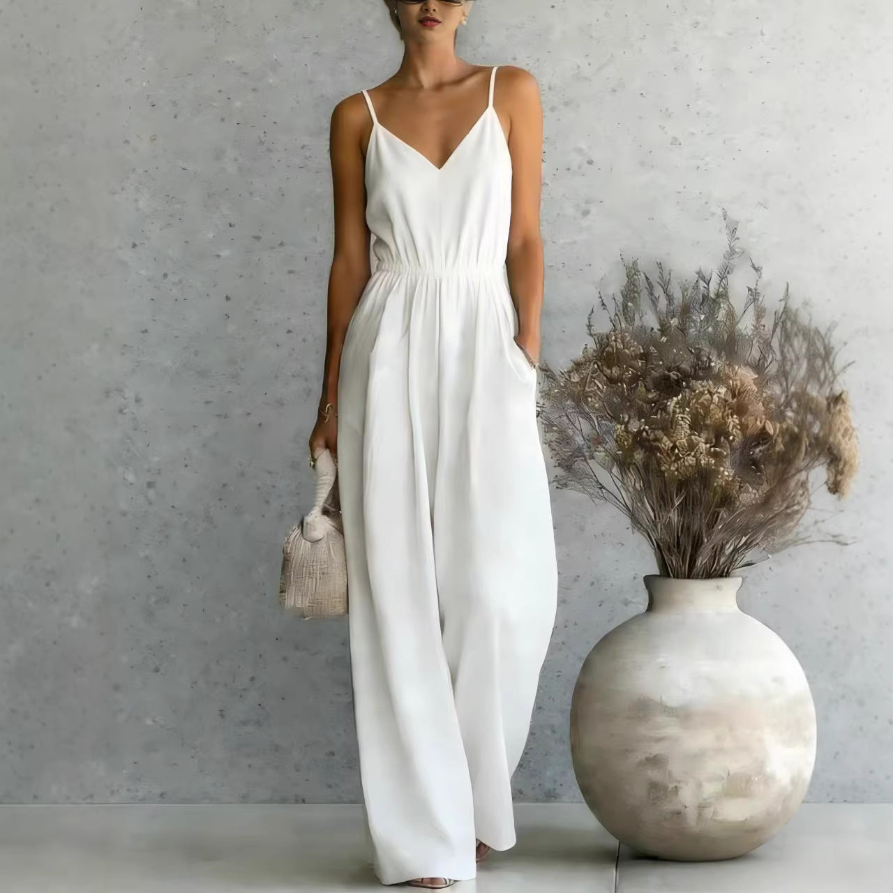 Summer Women's Slip-dress Casual Wide-leg Jumpsuit