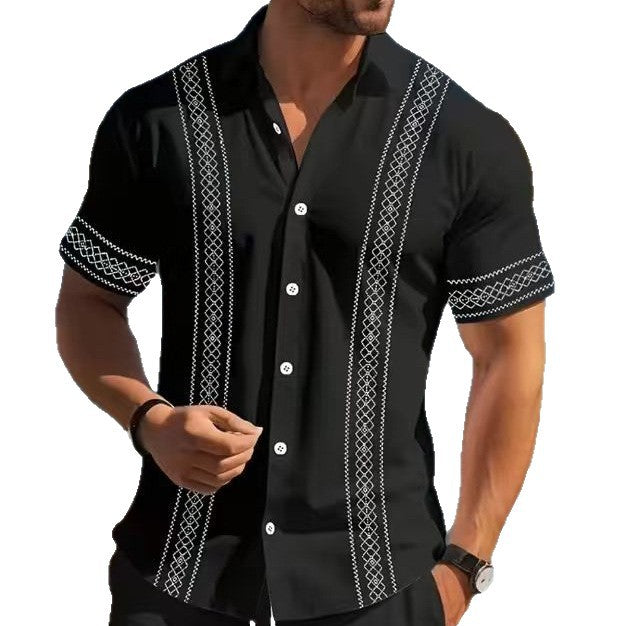 New Style Lapel Striped Short-Sleeve Shirt For Men