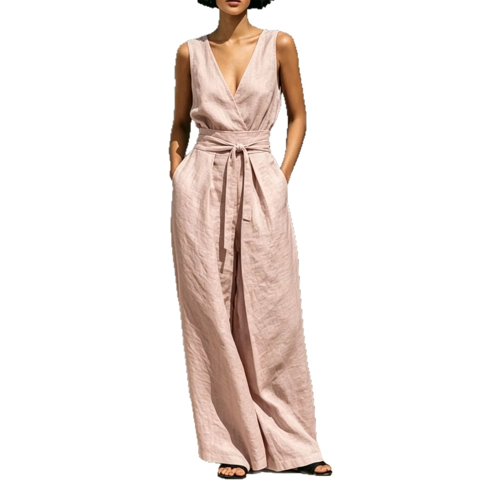 Womens Casual Sleeveless Tank Top And High-Waist Wide-Leg Pants Two-Piece Set
