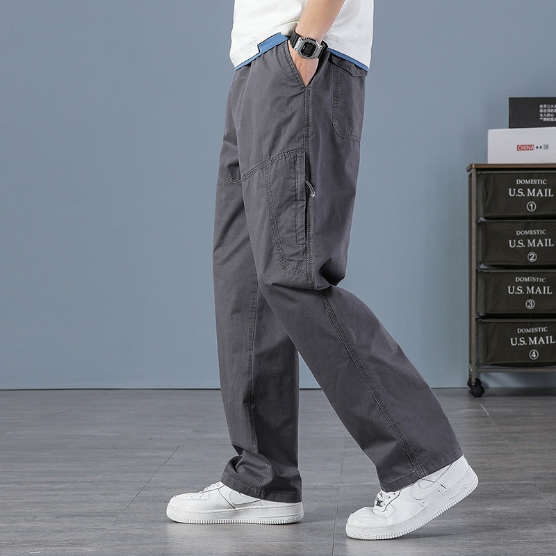 Men's Washed Casual Pants Multi-Pocket Work Trousers