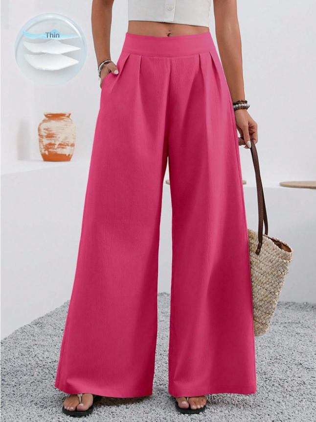 Pocketed High-waisted Wide-leg Trousers Long Pants