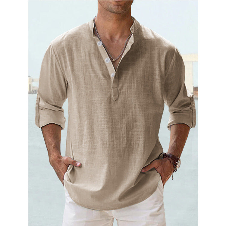 Casual Blouse Linen Long Sleeve Tee Men's Shirts