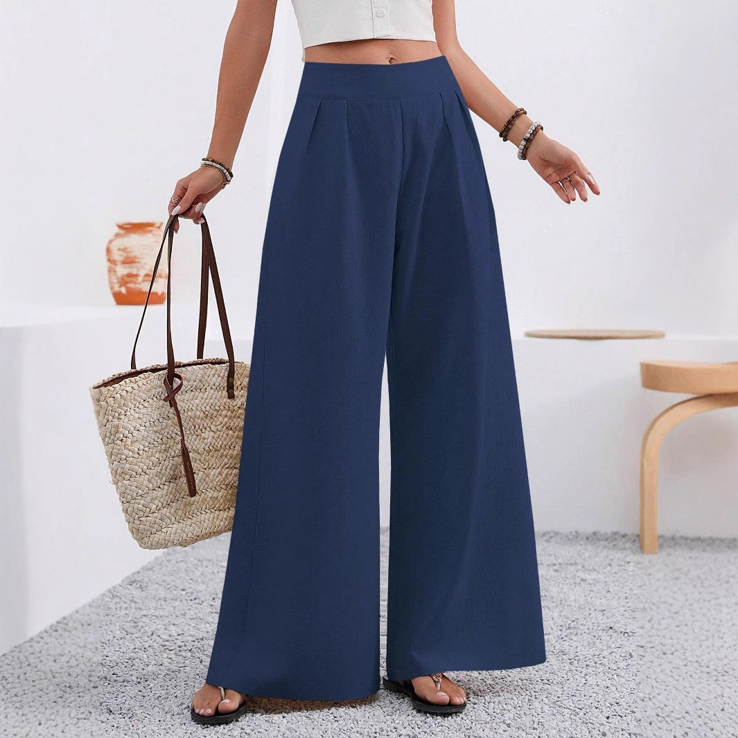 Pocketed High-waisted Wide-leg Trousers Long Pants