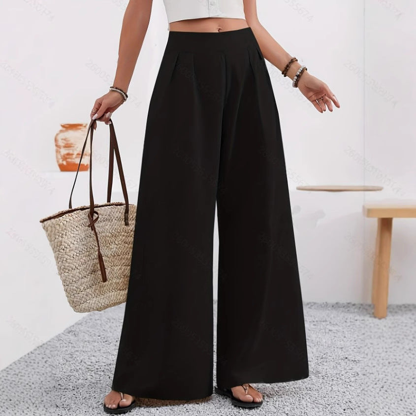 Pocketed High-waisted Wide-leg Trousers Long Pants